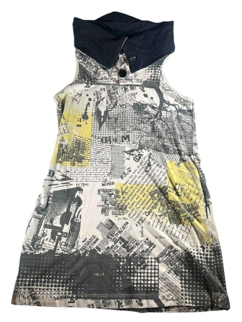 Vintage Brazilian Colcci Jeans Patchwork Avant Garde Newspaper Print Mini Dress